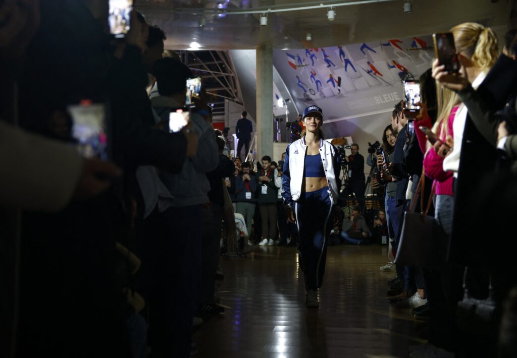Paris 2024 Olympics - Unveiling of Team France's Olympic Outfits - The Maison du Sport Francais, Paris, France - January 16, 2024 Le Coq Sportif sportswear brand present French team outfits by designer Stephane Ashpool for the Paris 2024 Olympic and Paralympic Games during a media presentation event REUTERS/Sarah Meyssonnier